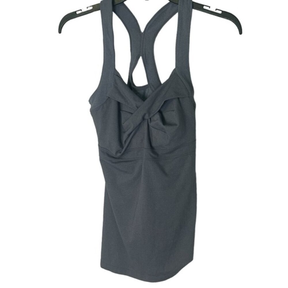 Athleta Crossover racerback lined athletic top, blue grey, size medium